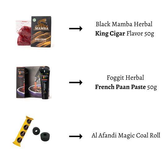 Herbal King Cigar + Foggit French Paan Paste + 1 Al Afandi Magic Coal