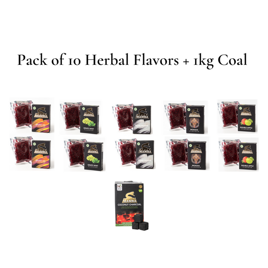 Black Mamba Herbal Flavors (Pack of 10) + 1 KG Coconut Coal