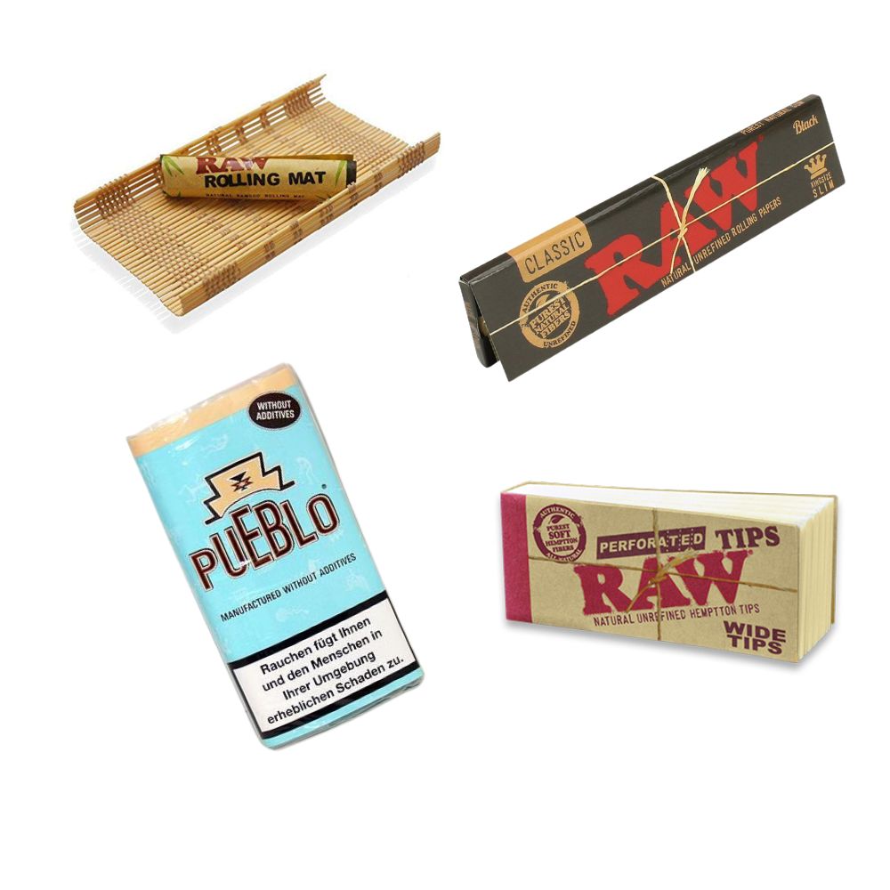 Raw Rolling Matt + Pueblo Tobacco + Raw Black Natural Paper + Raw Wide Tip
