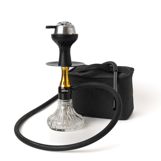 Miniature X Hookah with Travel Bag - Golden