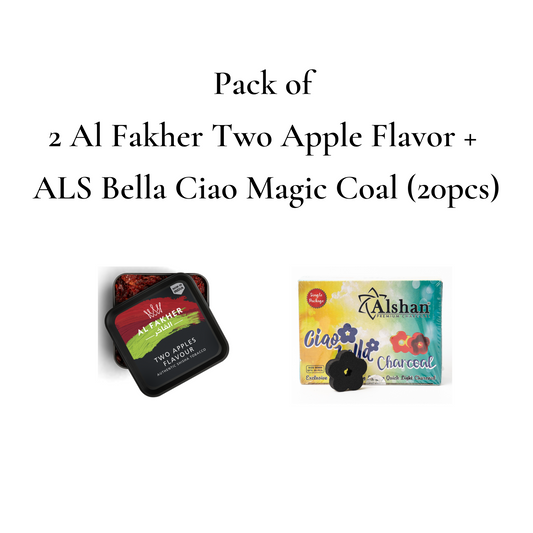 2 Al Fakher Two Apple (50g) + 1 Alshan Bella Ciao Magic Coal Box (20pc)