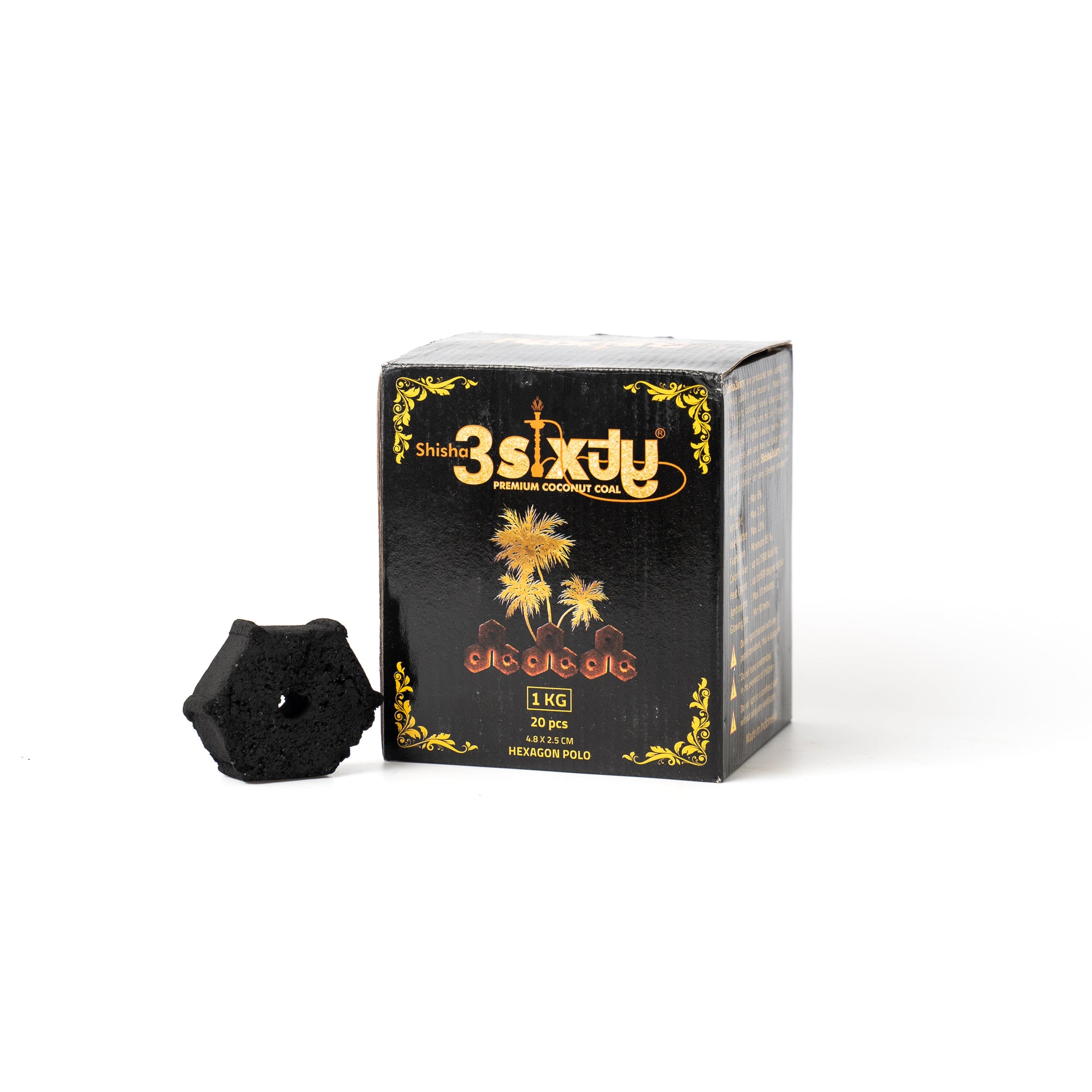 Shisha3Sixty Hexagon Polo Coconut Coal for Hookah -1kg (20pcs)